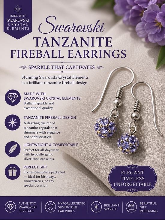 mimilanefashion Jewelry - Tanzanite Crystal Cluster Drop Earrings - Light Purple